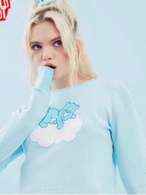 Dolls Kill Pastel Blue Care Bear Cloud Crewneck Sweater